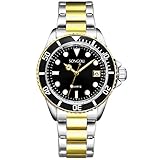 SONGDU Mens Formal Two Tone Gold Plated Luminous Black Dial Quartz Watch with Stainless Steel Band and Gift Box