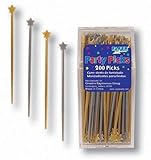 Creative Converting 060220 Christmas Assorted Plastic Party Picks, Shaped Gold and Silver Stars, Box of 200