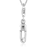 AeraVida Meaningful Safety Pin and Cross .925 Sterling Silver Pendant Necklace