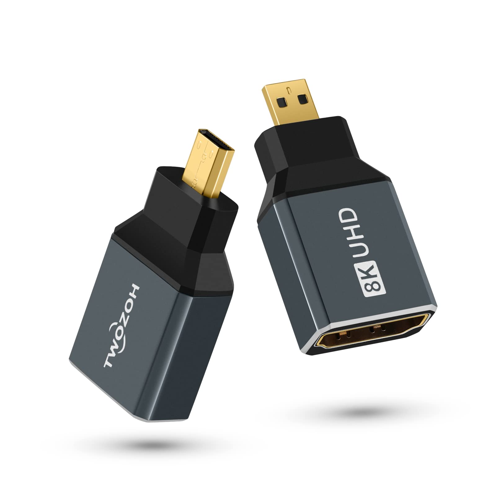 Twozoh 8K Micro HDMI Adapter (2-Pack), 2.1 Micro HDMI Male to Standard HDMI Female Adapter Convertor Support 8K@60Hz, 4K@144Hz, 2K@240Hz