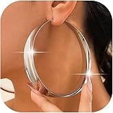 Chunky Hoop Earrings for Women,Exaggerated Large Hoop Earrings 80MM Trendy Lightweight Big Wide Post Thick Hoop Earrings Prom Jewelry