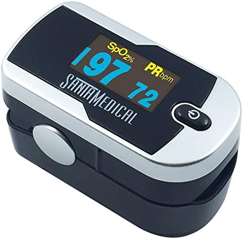 Santamedical Generation 2 OLED Fingertip Pulse Oximeter Oximetry Blood Oxygen Saturation Monitor with batteries and lanyard - Silver