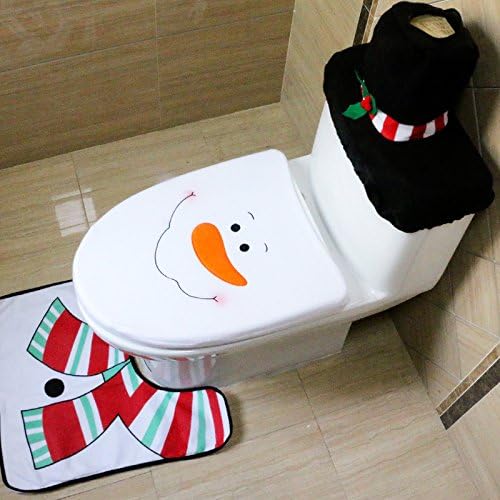 Christmas Happy Santa Toilet Decor Seat Tank Tissue Cover and Rug Set for Christmas Decor(3 Piece) (snowman)