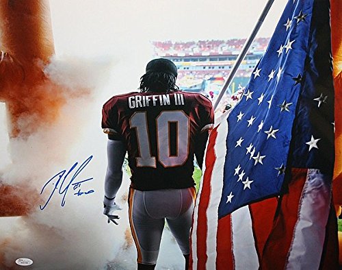 Robert Griffin III Signed 16 x 20 Holding Flag Photograph - JSA Authenticated - Autographed NFL Football Photos