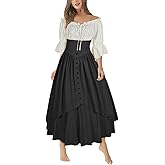 Mingyuezai Women Renaissance Costume Medieval Victorian High Waisted Button Skirt Set
