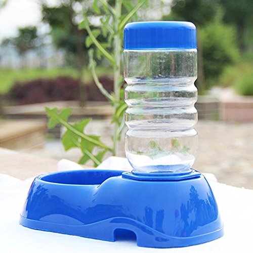 ttnight Pet Dog Puppy Cat Automatic Water Dispenser Food Dish Bowl Feeder (Blue)