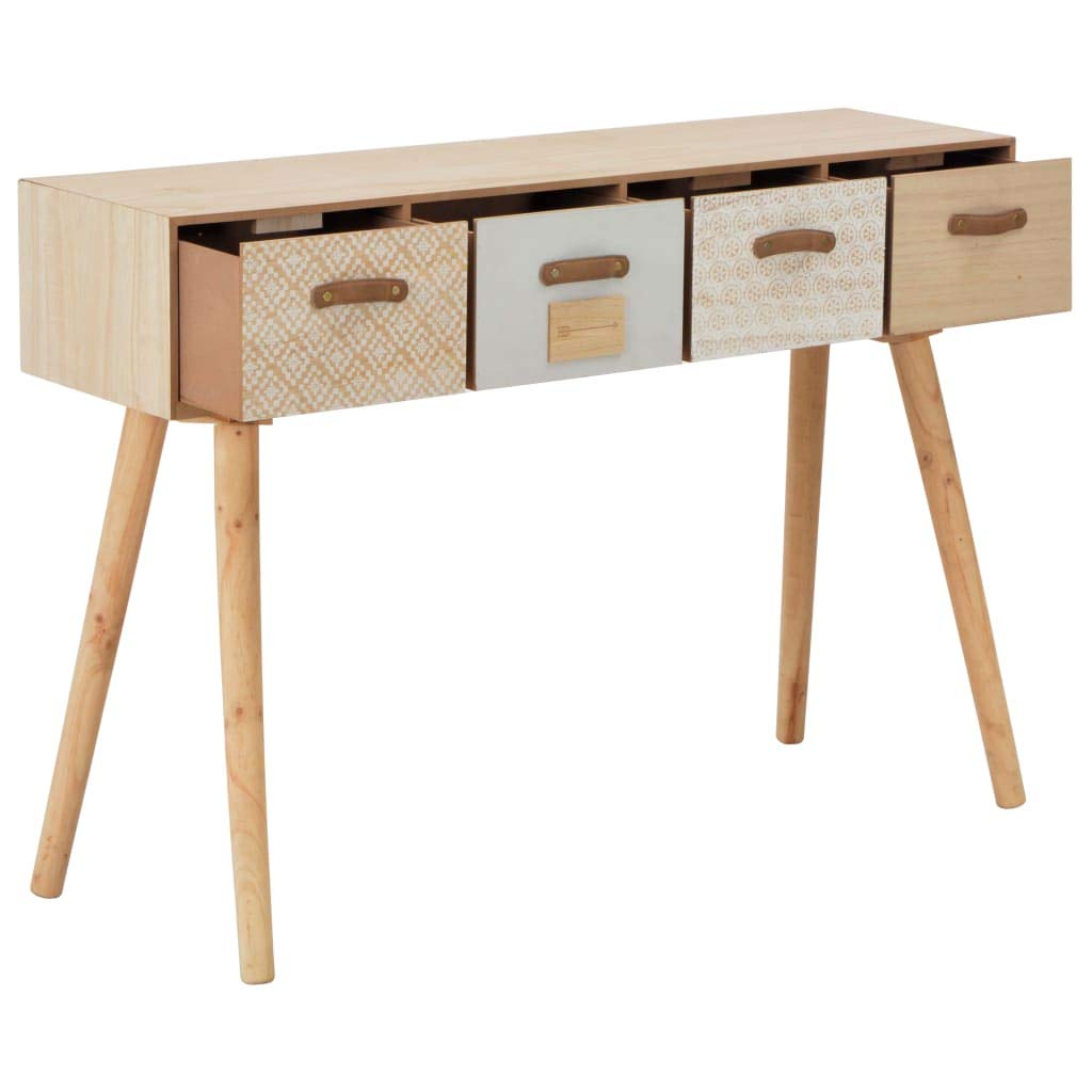 Tavolo Consolle A 3 Cassetti Vintage - In MDF E Legno Di Pino, Bianco, Misure 78x100x35 Cm