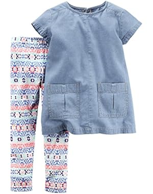 Girl's 2-Piece Chambray Top and Aztec Leggings Set (9M)