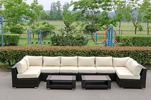 UHOM 10 PCS Rattan Wicker Sectional Furniture Set Outdoot Patio Cushioned Garden Sofa Sets