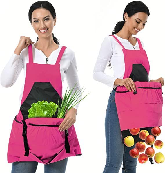 CHAILIQIANGG Gardening Apron, Canvas Apron with Pockets, Waterproof, Pink, 80 cm