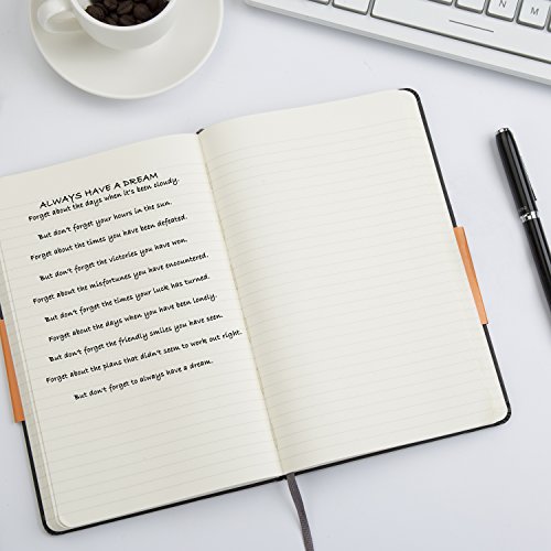 Taotree Classic Notebook Bullet Journal Hard Cover Executive Notebooks with Ruled/Lined A5 Paper and Inner Pocket, Black Smooth Faux Leather, 240 Pages,5.3”×8.3”- 70gsm Premium Paper - Thumbnail 5