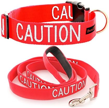 CAUTION Red Color Coded S-M L-XL Buckle Dog Collar and 2 4 6 Foot Padded Leash Sets (Do Not approach) PREVENTS Accidents By Warning Others of Your Dog in Advance
