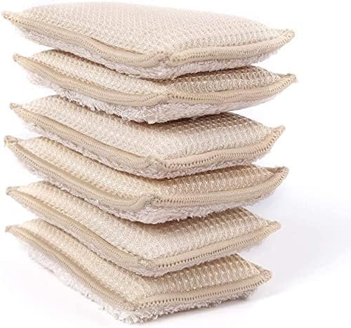 TOMYEER Microfibre Cleaning Sponge & Scourer Pads Magic Erasers Sponge Kitchen Sponge Scrubber Brush Pack of 6
