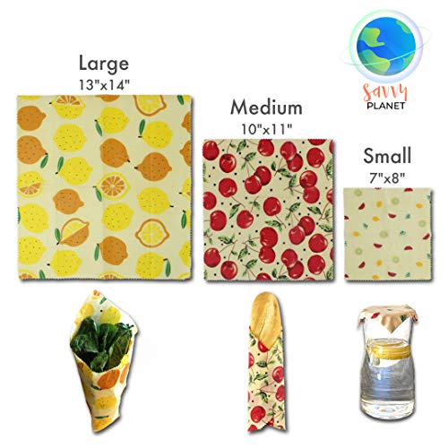 Beeswax Wrap Organic Reusable Food Wraps | Savvy Planet Eco Friendly Storage | All Natural Zero Waste | 3 Sizes Premium Plastic Free Non Toxic Sustainable | Save Money & Earth With Vegan Bees Wrappers - Thumbnail 3