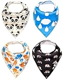 Bandana Bib 4 Pack - Cute Animals Unisex Bandana Bibs for Baby Boys and Girls - Baby Gift Set
