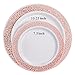IOOOOO 120 Pieces Rose Gold Plastic Plates, White Disposable Plates with Lace Design Includes: 60 Dinner Plates 10.25 Inch and 60 Salad/Dessert Plates 7.5 Inch