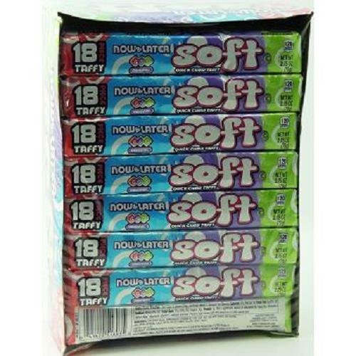 Now & Later Original Taffy Chews Candy, Cherry, Grape & Apple, 2.75 Ounce Bar, Pack of 24