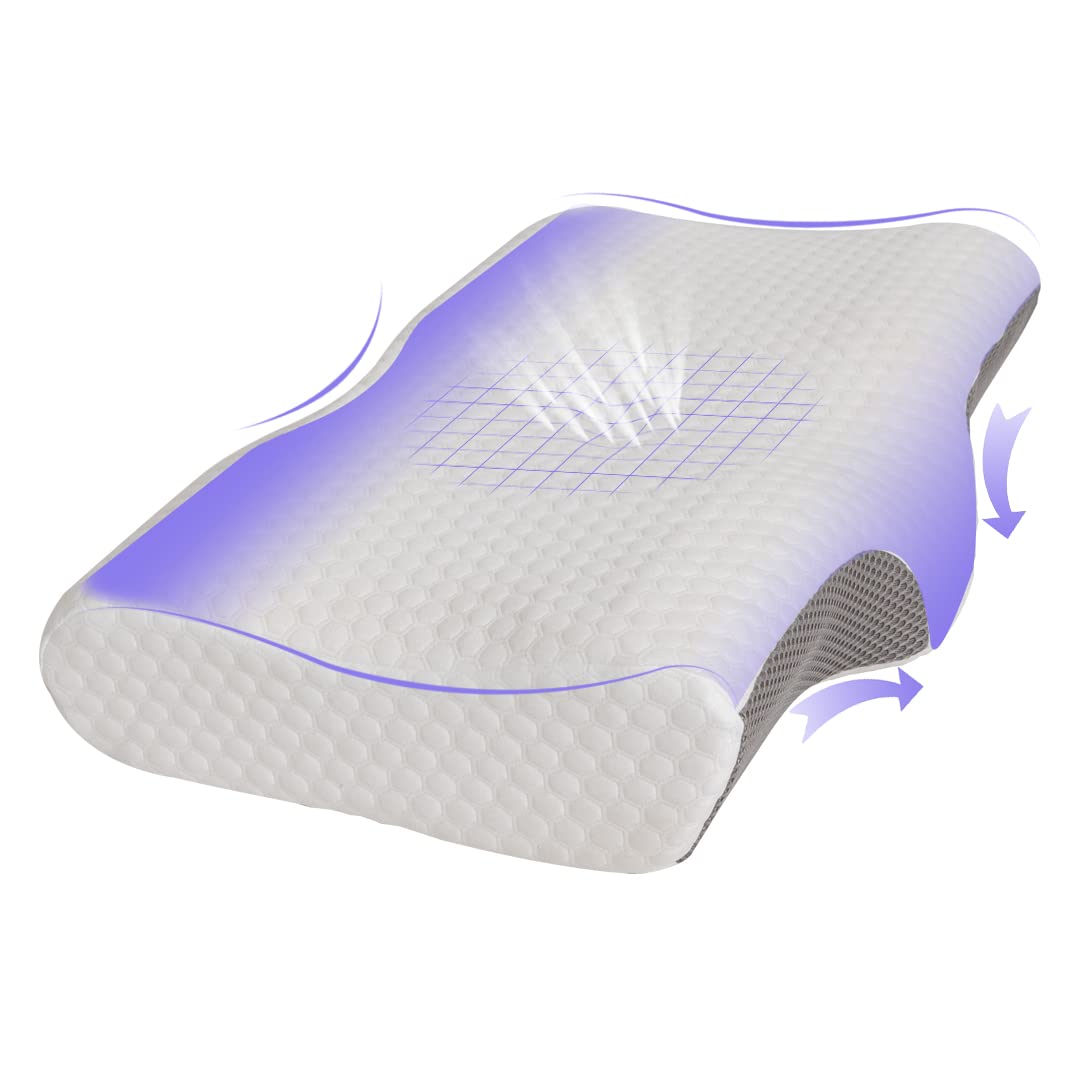 Good Nite Cervical Memory Foam Pillow for Neck and Shoulder Pain Groove Neck Support Orthopedic Pillow for Side Back Stomach Sleepers with Removable Cover 36x60x13/10cm (White)