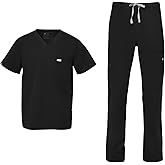 FIGS Leon Top &amp; Cairo Pants Scrub Set for Men &mdash; Classic V-Neck, Straight Leg, Anti-Winkle, 4-Way Stretch