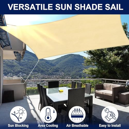 Jorunb Sun Shade Sail Canopy Air Permeable & 95% UV Block Resistant Awning, With Stainless Steel Hardware Fixing Kit for Patio Outdoor Garden Backyard Yard Beige (6x8m)