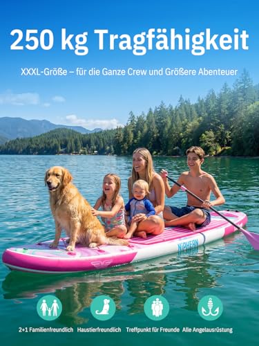 Niphean (Extra Large) Stand Up Paddling Board, SUP for 2+1 People/Families, SUP Board with (Beginners) Balancing Wings, Waterproof Mobile Phone Case, Stand Up Paddle Board for Adults, Gift Ideas