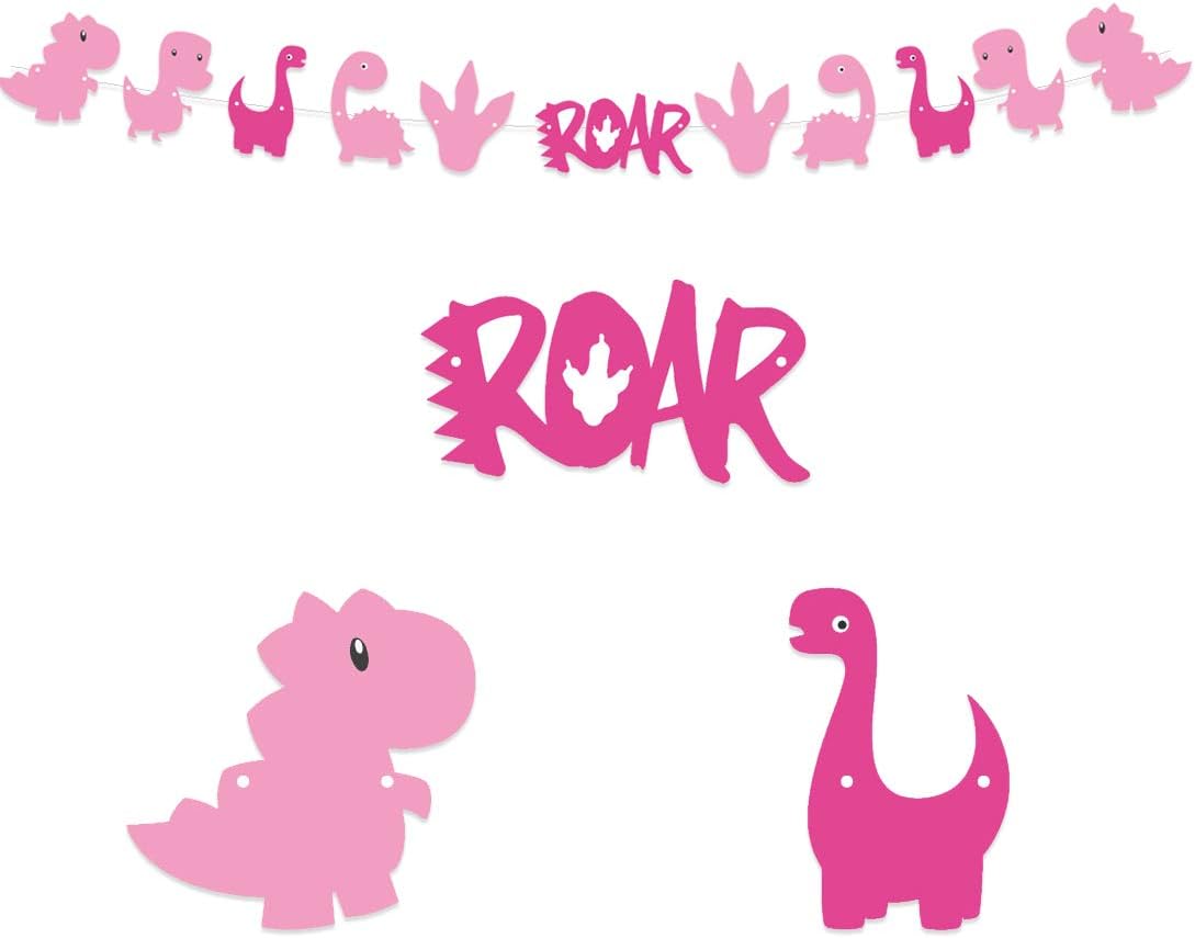 KREATWOW Dinosaur Banner Garland Pink Dinosaur Garland for Little Dino 1st Birthday Baby Shower Decorations