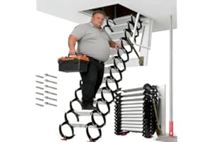Space-Saving Attic Stairs, 12FT Foldable Titanium Ladder, Anti-Slip Scissor Loft Ladder for Tight Spaces in Garage & Apartmen