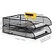 2 Tier Paper Letter Tray Desk Organizer with Bottom Support Frame Stackable Desktop File Document Organizer Metal Mesh Collection Office Desk Accessories with 3Pcs File Folders,Vertical Black