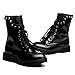 Shenn Women's Round Toe Knee High Punk Military Combat Boots(Black,US8)