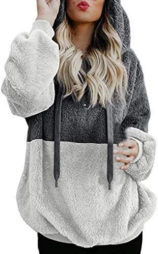 Women Hoodie TUDUZ Ladies Plus Size Long Sleeve Warm-up Faux Fur Zipper Pocket Fleece Hooded Sweatshirt Oversized Coat
