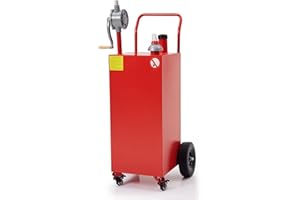 KOKEBREN 30 Gallon Portable Fuel Caddy Transfer Fluid Diesel Storage Tank Container, Large Gasoline Diesel Can With Fuel Transfer Rotary Hand Pump Wheels for Boat Atv Oil Car Motorcycle, Red