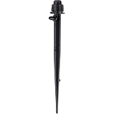 Raindrip R153CT Adjustable Flow Bubbler, Non-Pressure Compensating Emitter, Full-Circle Pattern, Fan Spray, with 1/4-Inch Barbed Inlet on 5-Inch Stake, 3-Pack, Black