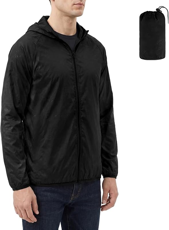 Regenjacke Faltbar Kapuze Wasserdichte, Sportjacke (Schwarz, M)