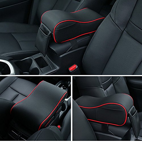 Autocastle Memory Form Car Armrest Cushions Armrest Center Consoles Head Neck Rest Pillow Pad for Car Motor Auto Vehicle,Armrest Pillow Pad Cushion with Extra Side Pockets (Black&Red)
