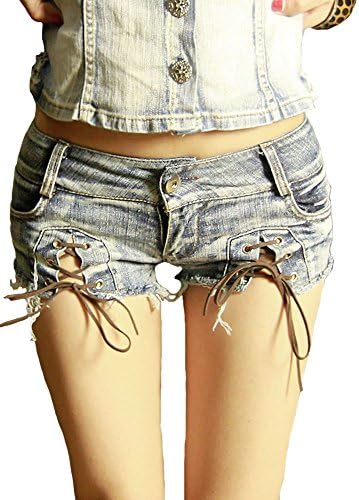 Allonly Women's Sexy Cut Off Destroyed Ripped Micro Stretch Low Rise Mini Denim Shorts Cheeky Jean Short Hot Pants
