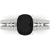Clara Pucci 3.48 cttw Onyx 14K White Gold Solitaire with Accents Ring for Women - Cocktail Statement Fashion Jewelry Gift (9x7mm, Long Cushion Cut)