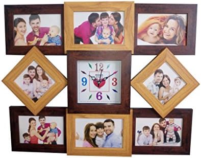IndiHandicrafts Designer Large Size Artistic Wooden Family Photo Frame | Collage Photo Frame with Wall Clock with 8 Replaceble Photos For Home Decoration and For Luxury Gifts.