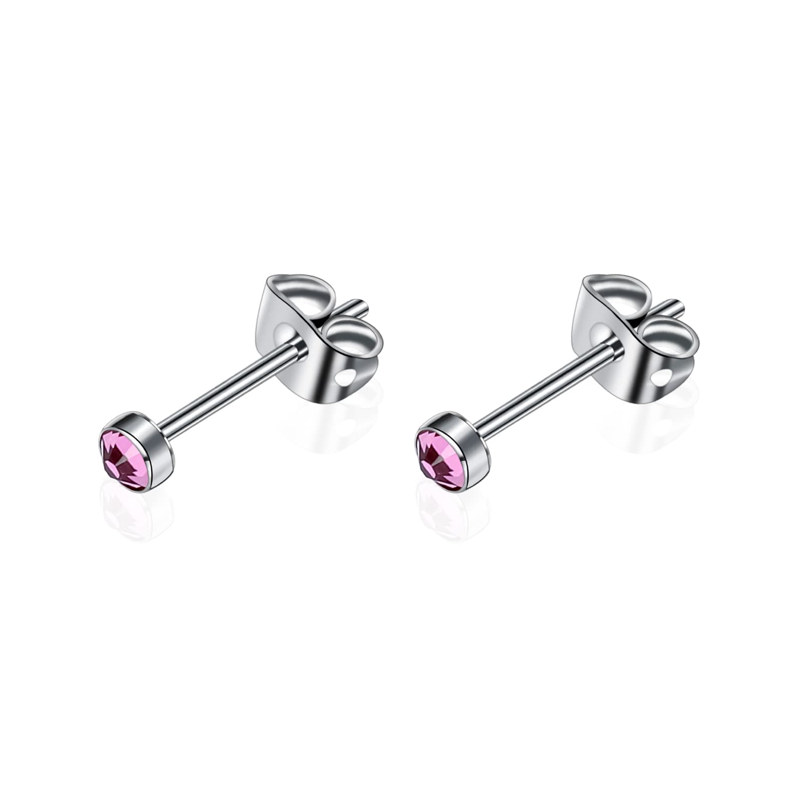 Artskin G23 Titanium Crystal Stud Earrings for Women Men Girls Hypoallergenic Nickel Free 3mm Dainty Elegant Classic Stud Earrings for Sensitive Ears (3MM, Rose)