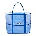 Dejaroo: Mesh Sand Free Bag - Strong Lightweight Tote For Beach & Vacation Essentials. Tons of Storage with 8 Pockets, Foldable, 17x9x15 inches, Blue with Blue Straps
