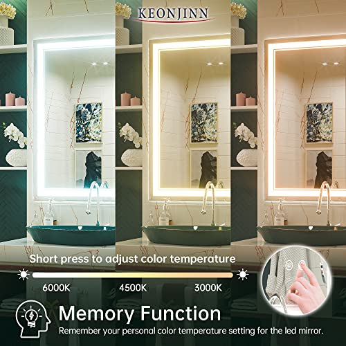 Keonjinn LED Mirror, Adjustable 3000K/4500K/6000K Lights, 36 x 28 Inch