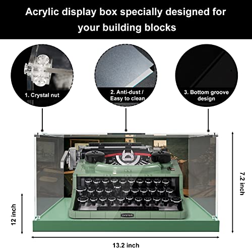 Vaodest Acrylic Display Case for Lego 21327 Ideas Typewriter,3MM HD