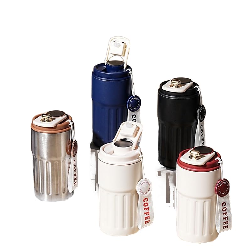 Copo Térmico Café 450ml Inox com Display Digital LED de Temperatura, Antivazamento, Portátil com Alça e Tampa, Isolamento a Vácuo, Mantém Bebidas Quentes e Frias por Horas (Preto)