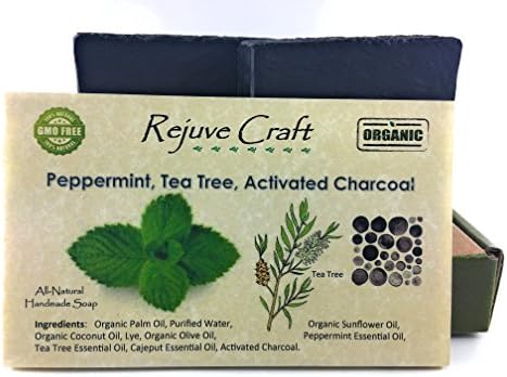 Peppermint Tea Tree Activated Charcoal Soap. All Natural and Organic. Handmade in the USA. Refreshing. For Oily Skin, Dry Skin, Sensitive Skin, Combination Skin, Acne, Blackheads, Psoriasis.