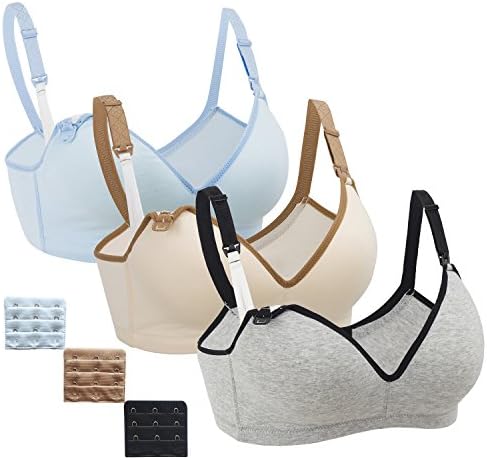 Nursing Bra,Womens Maternity Breastfeeding Bra Wireless Sleeping Bralette with Extenders,Gray Nude LightBlue,XL Size