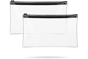 RIGHTWELL Clear Pencil Case - 2 Pack, Transparent with Zipper, 22cm x 14.5cm, Black