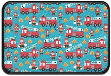Bath Mat Piece Smart Dry Memory Foam Bath Kitchen Mat for Bathroom - Fire Truck and Hero Boys Car Shower Spa Rug Door Mats Home Decor with Non Slip Backing - 24in x 16in,cm