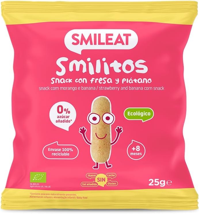 - Smilitos Snack - Sabor a Fresa y Plátano - Merienda Divertida para Peques Desde 8 Meses - 1 Bolsa de 25g