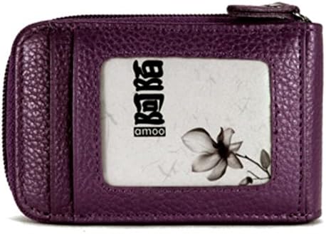 AMOO Genuine Leather Credit Card Holder Case RFID Identity Safe Card Wizard Wallet BGPQB001 DARK PURPLE