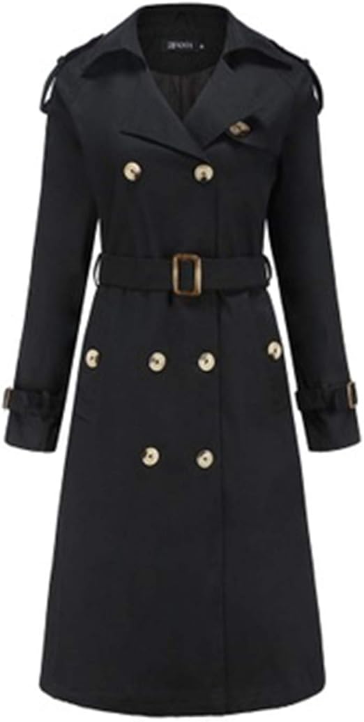 Women's Trench Coats DoubleBreasted Long Coat with Belt