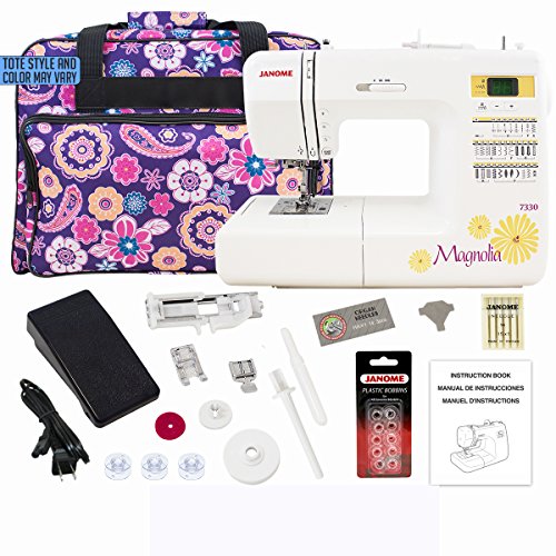 Janome 7330 Computerized Sewing Machine Bundle with Purple Tote, One 10
